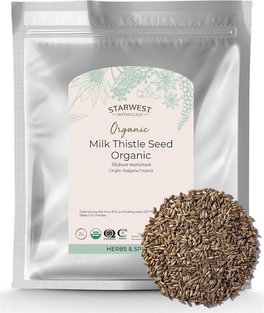 Starwest Botanicals Organic Milk Thistle Seed Whole - Loose Leaf Milk Thistle for Tea & Cooking, Mix in Juice, Add to Smoothies, Oatmeal, & Yogurt, Certified Kosher, Non-GMO - Bulk 1 lb Bag 2