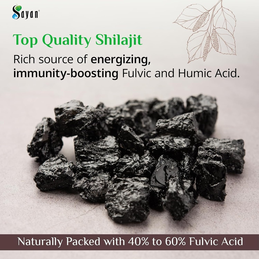 Sayan Pure Shilajit Powder 1oz/28g, 5 Months Supply - Potent Organic Fulvic Acid Supplement - Supports Immune System, Memory, Focus, and Provides Natural Energy - Freeze-Dry Extract, Vegan, Non-GMO 5