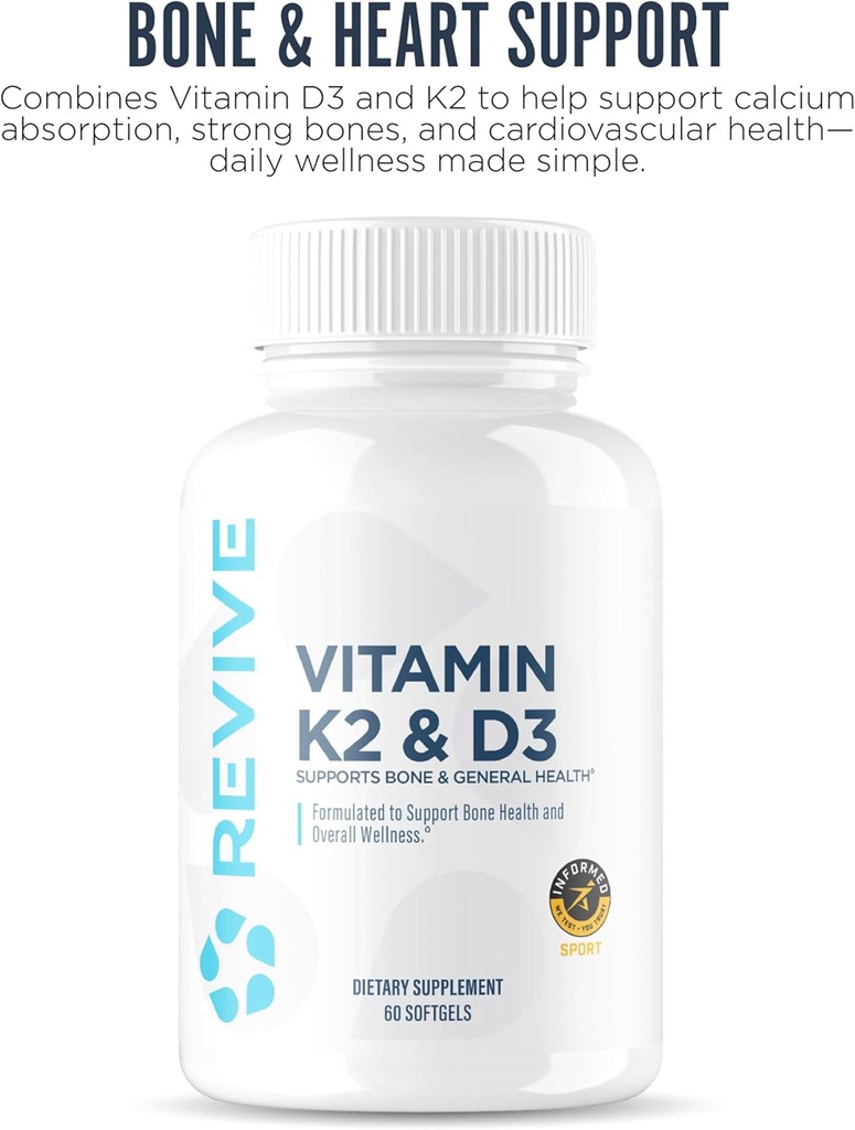 REVIVE MD Vitamin D3 & K2 - Supports Bone Health & Muscle Strength - K2 & D3 Vitamin Supplement for Women & Men Health & Brain Function 3