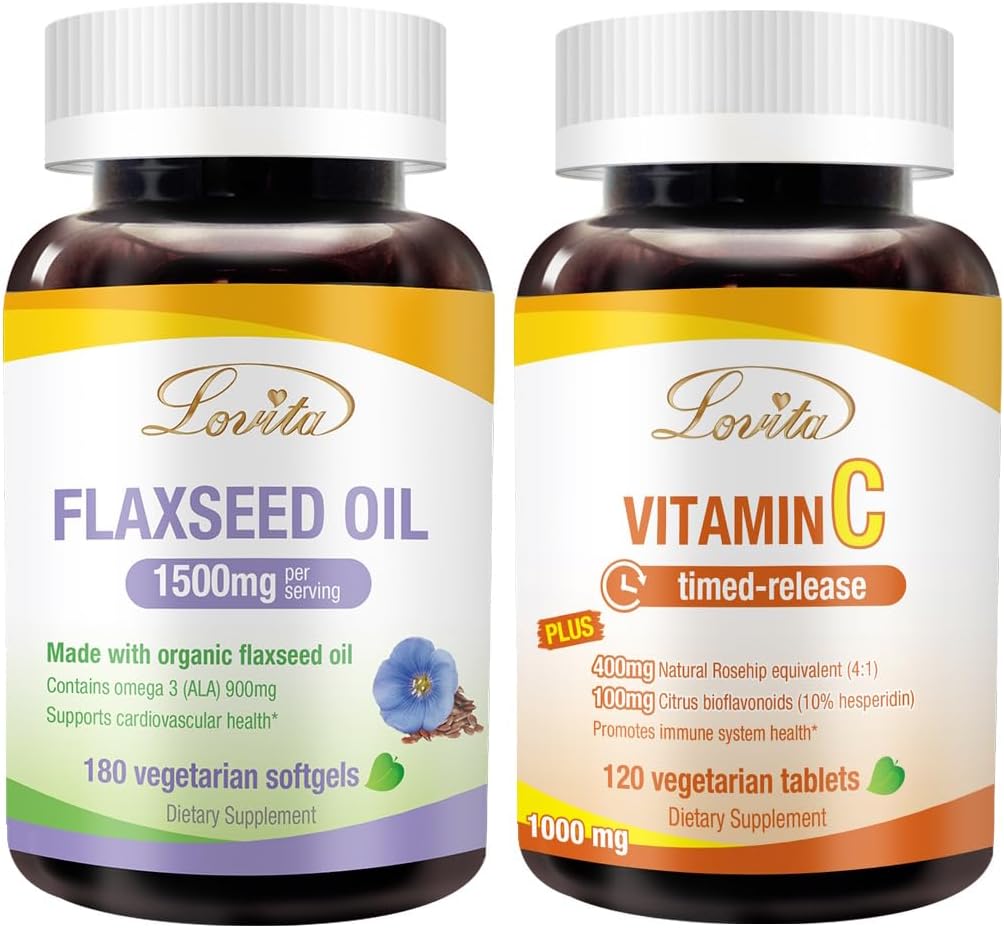 Lovita Flaxseed Oil & Vitamin C Nutrients Bundle. Dietary Supplement Supports Better Nutrition & Overall Well-Being 2