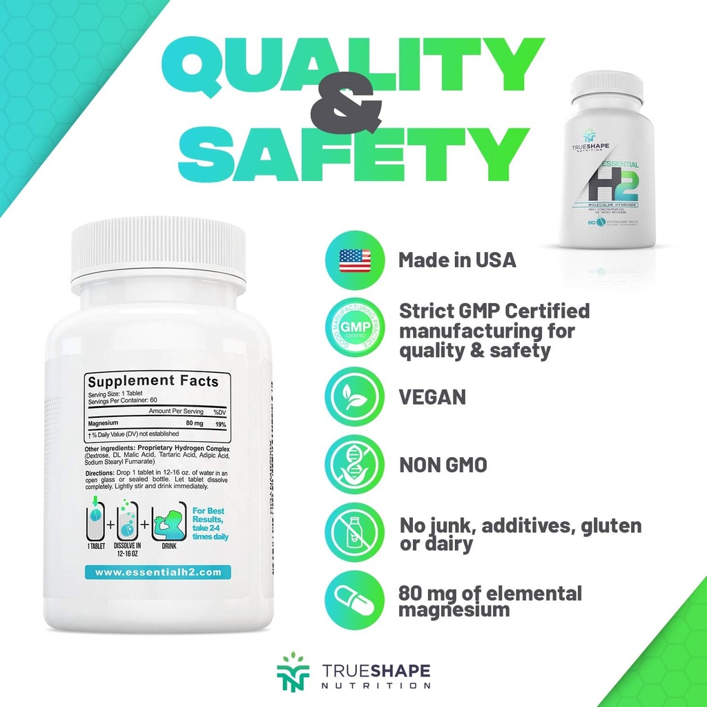 Essential H2 Fizzy Molecular Hydrogen Tablets for Water Nutritional Supplement (Unflavored, 60 Servings) 6