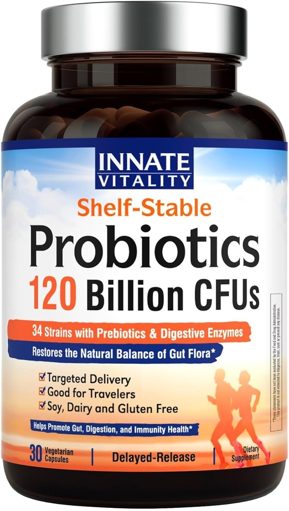Innate Vitality Probiotics 120 Billion CFUs for Men & Women, 34 Strains with Prebiotics & Digestive Enzymes, Immune & Digestive Health, Delayed Release, Shelf Stable, 30 Vegan Capsules 2