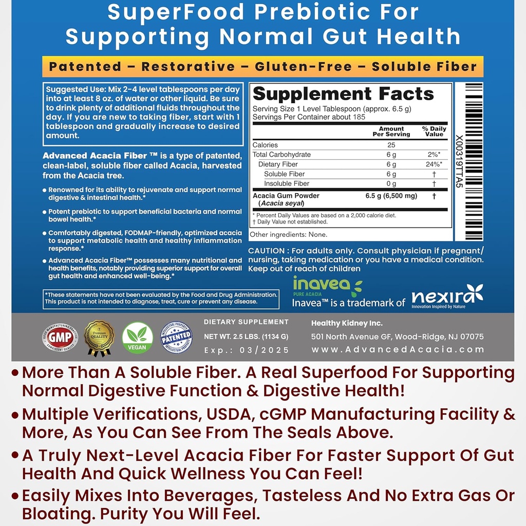 Organic Acacia Fiber Powder Prebiotic Soluble Fiber Powder Perfect Bathroom Trips, Digestion, IBS Relief, Leaky Gut Repair 24oz w/Scooper 6