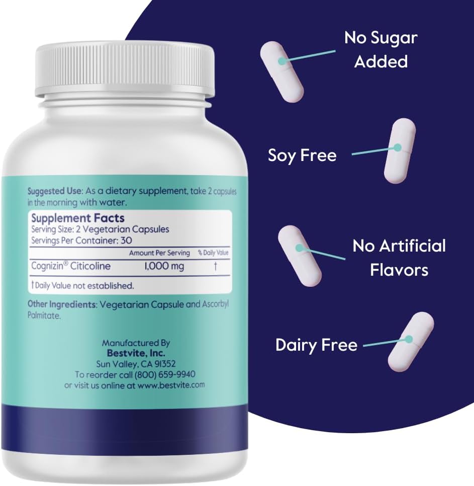 BESTVTIE Cognizin 500mg & Alpha GPC 300mg - No Stearates - Brain Supplements for Memory and Focus 5