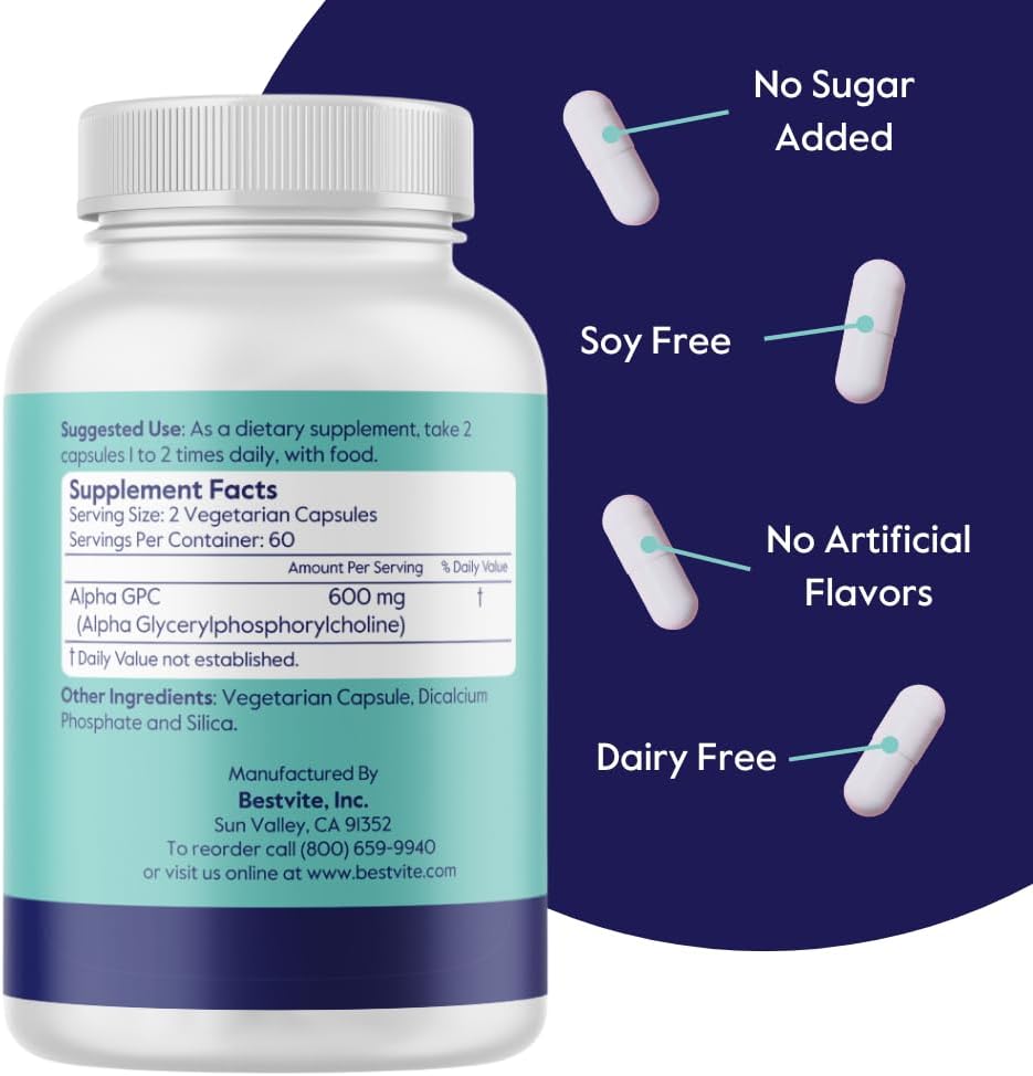 BESTVTIE Cognizin 500mg & Alpha GPC 300mg - No Stearates - Brain Supplements for Memory and Focus 6