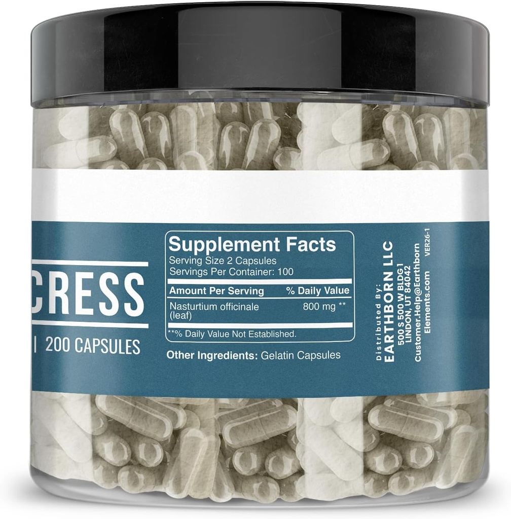 Earthborn Elements Watercress 200 Capsules, Pure & Undiluted, No Additives 3