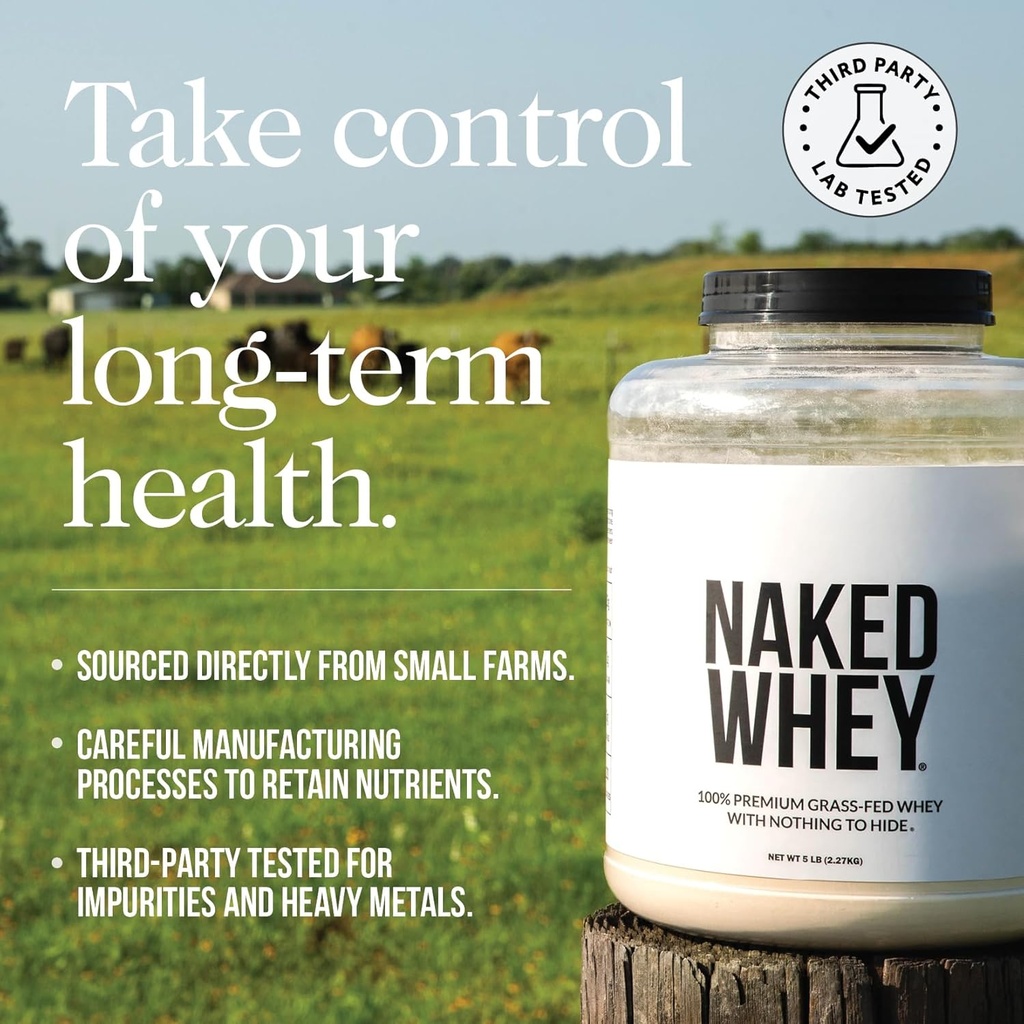 NAKED Vanilla Whey Protein Powder - All Natural Grass Fed Whey Protein Powder, Vanilla Flavor, Organic Coconut Sugar, 5Lb Bulk, GMO-Free, Soy Free, Gluten Free - 61 Servings 6