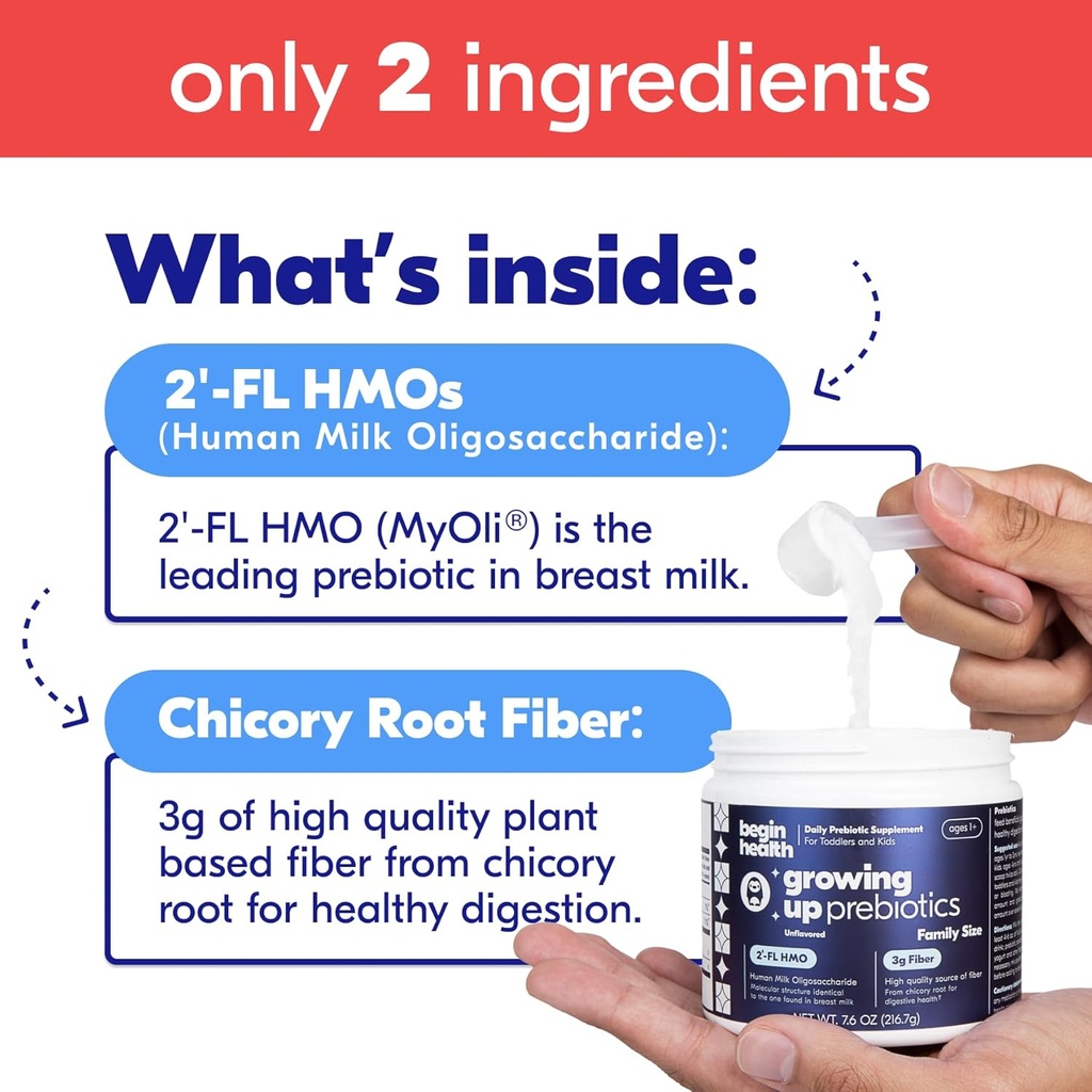 Begin Health Growing Up Prebiotics for Kids 56-Packs | Prebiotic Soluble Powder Stool Softeners and Digestive Gut Health Supplement | Ideal to Mix with Kids Daily Beverages and Soft Foods - Unflavored 4