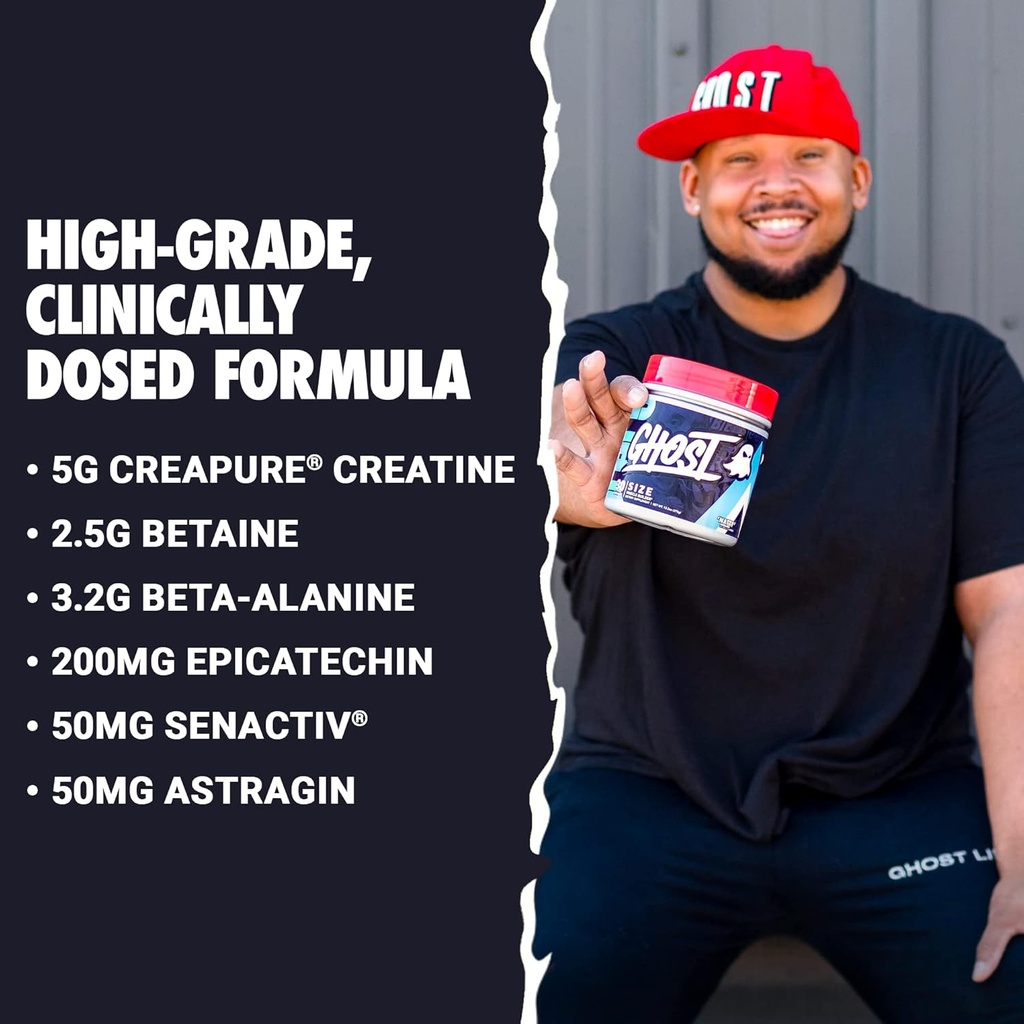 GHOST Size Muscle Builder Dietary Supplement - Natty, 30 Servings - Muscle Growth and Strength Building Supplements for Men & Women - Creatine, Betaine & Beta-Alanine - Free of Sugar & Gluten, Vegan 5