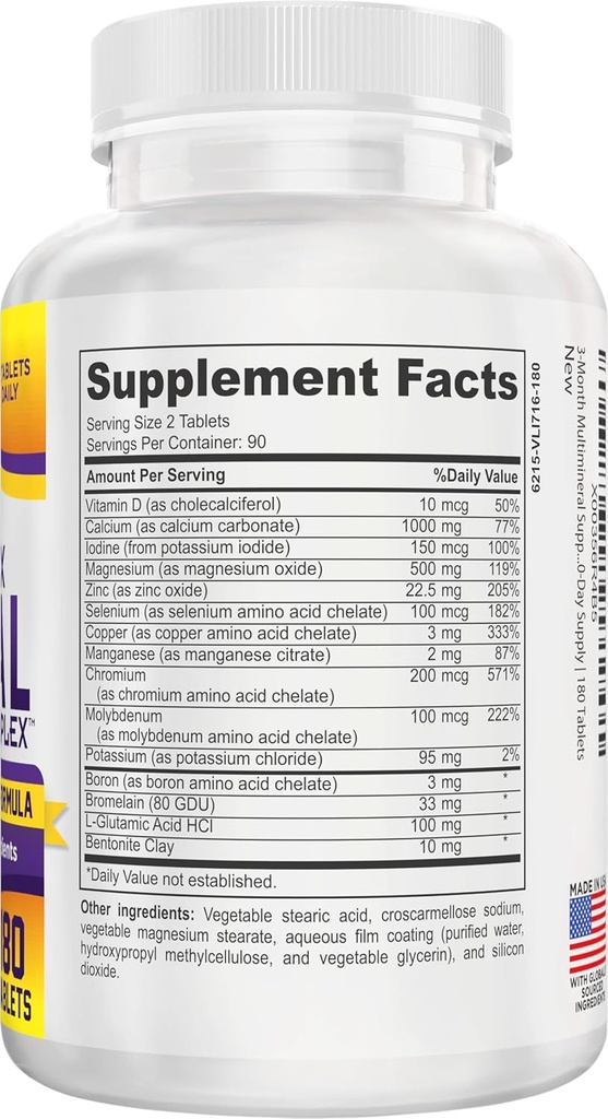3-Month Multimineral Supplement (Iron Free) Natural Multiminerals | High-Potency Multi Mineral Supplements (15-in-1) Blended Minerals Formula | Mineral Complex | 90-Day Bulk Supply | 180 Tablets 3