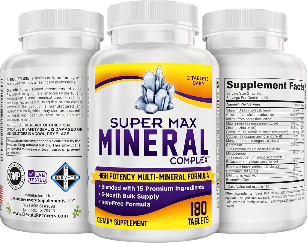 3-Month Multimineral Supplement (Iron Free) Natural Multiminerals | High-Potency Multi Mineral Supplements (15-in-1) Blended Minerals Formula | Mineral Complex | 90-Day Bulk Supply | 180 Tablets 5