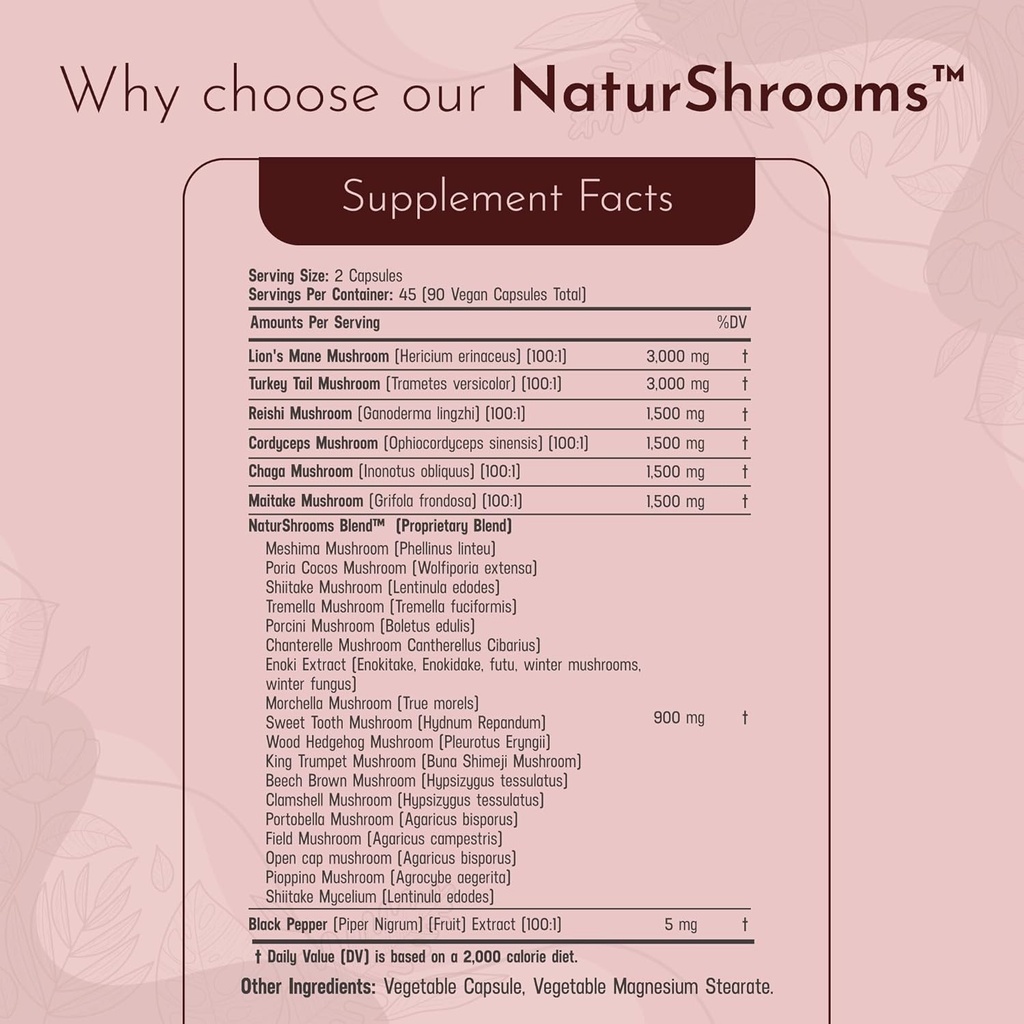 Turkey Tail 3000mg Lions Mane 3000mg Reishi 1500mg Mushroom Blend with Chaga Maitake Cordyceps Shiitake Field | Mushroom Blend | Focus Pills - 90 Count (90 Count Pack of 1) 3