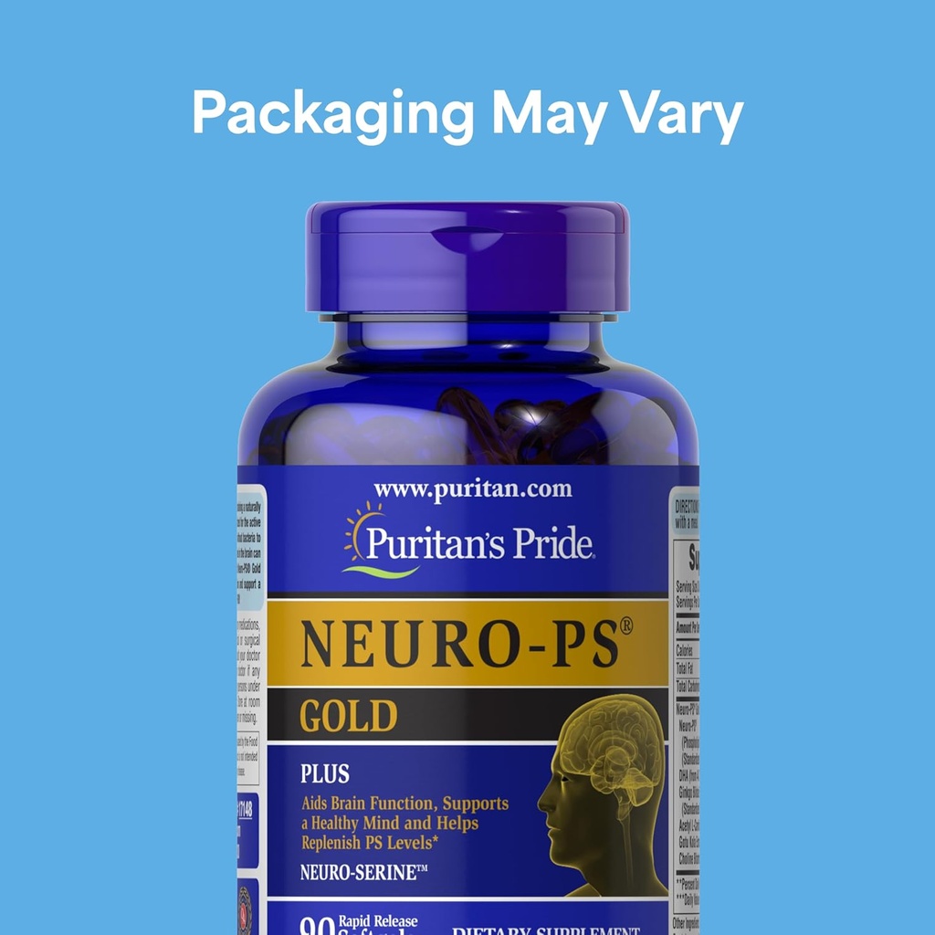 Puritan's Pride Neuro-PS® Gold Plus Neuro-Serine™ with Gingko Biloba and DHA, Advanced Dietary Supplement for Brain Function, Health, and Memory Support, 1 Month Supply, 90 Rapid Release Softgels 3