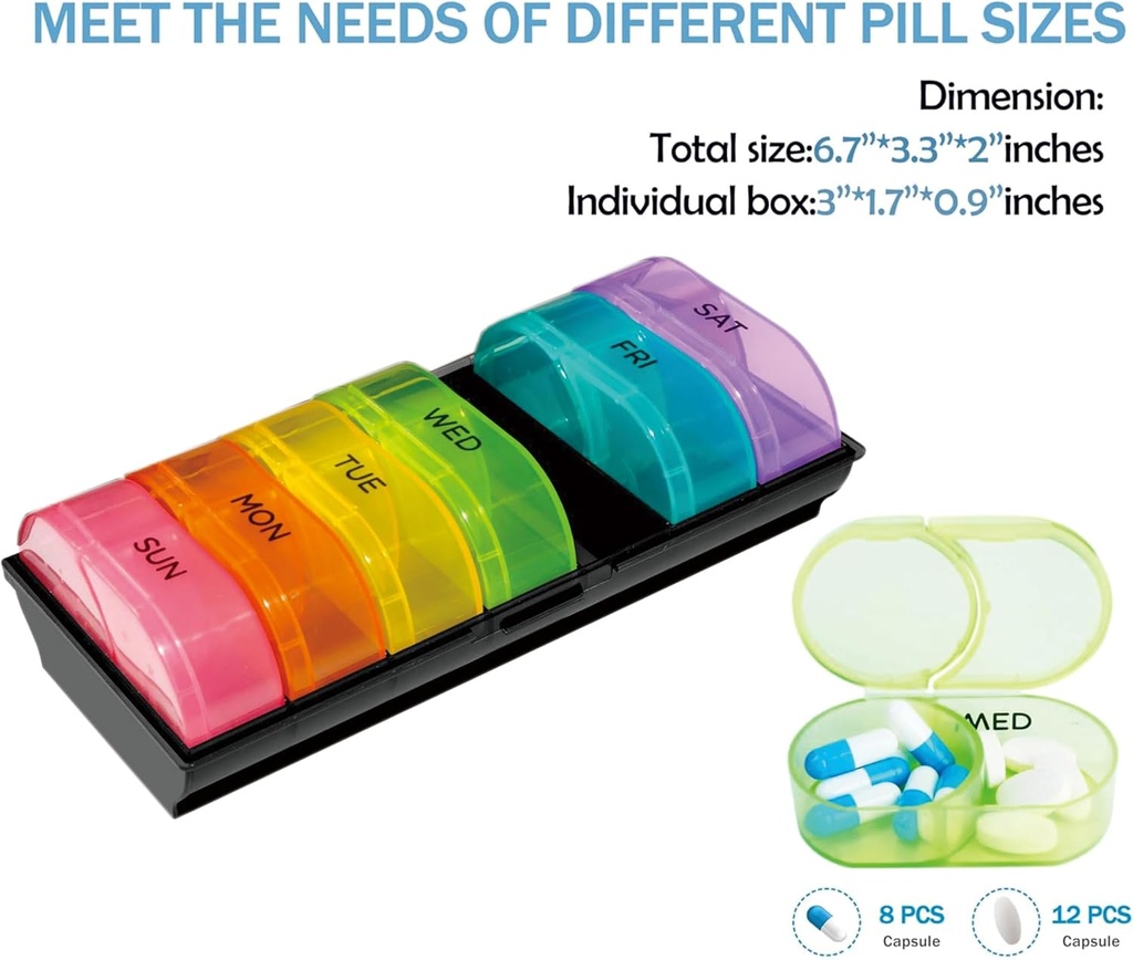 XL Weekly Pill Organizer 2 Times a Day, Pill Box 7 Day with One-Side Large Opening Design for Easy Filling, Black Privacy Protection AM PM Pill Case for Vitamins/Fish Oils/Supplements 5