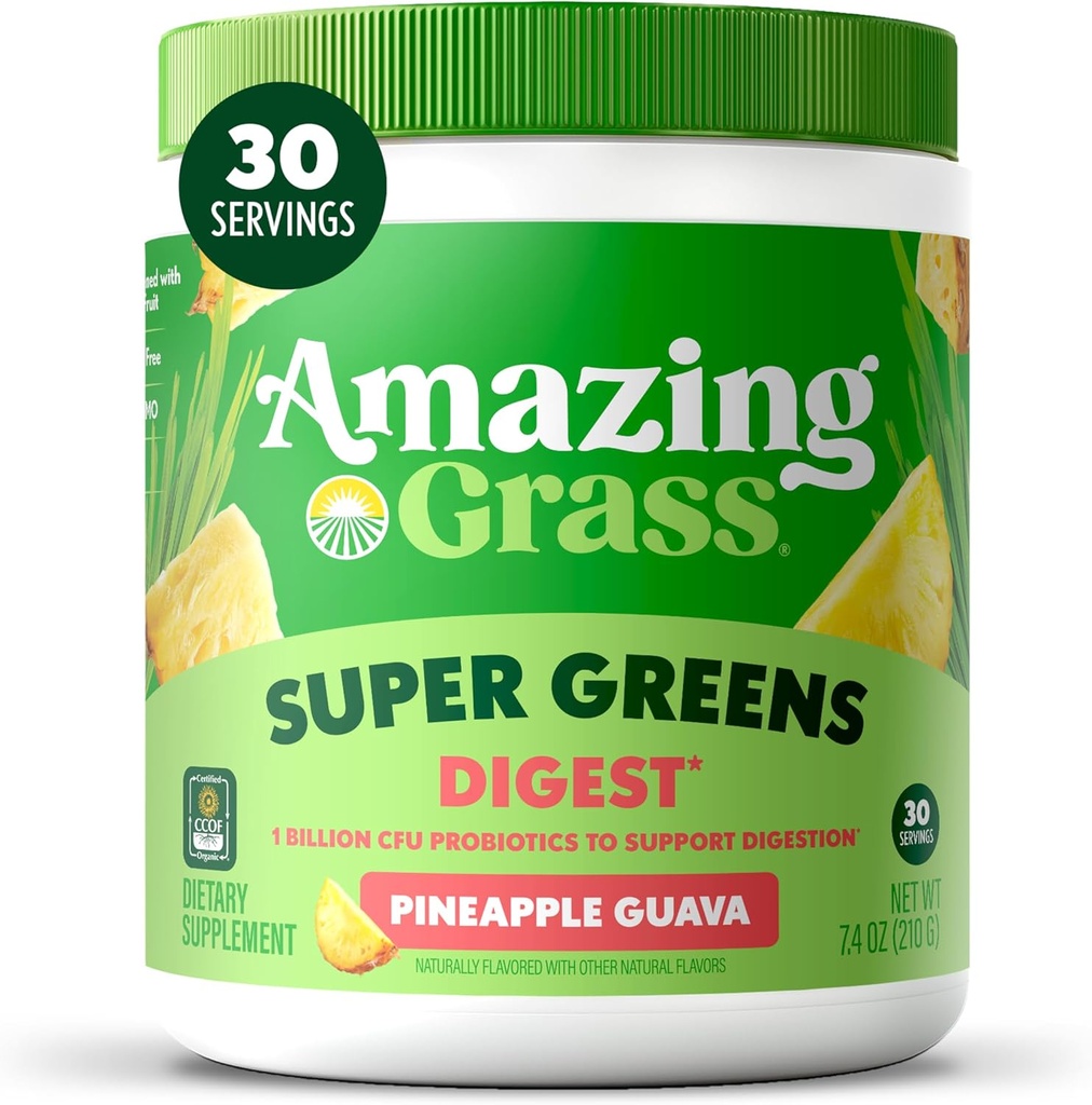 Amazing Grass Greens Blend Digest: Super Greens Powder Smoothie Mix for Digestion Support with Organic Spirulina, Chlorella, Beet Root Powder, Digestive Enzymes & Probiotics, 30 Servings 2