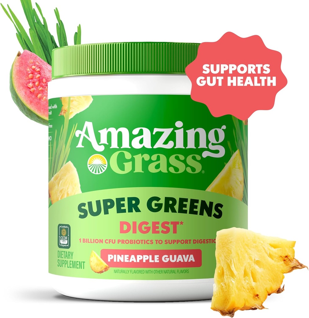 Amazing Grass Greens Blend Digest: Super Greens Powder Smoothie Mix for Digestion Support with Organic Spirulina, Chlorella, Beet Root Powder, Digestive Enzymes & Probiotics, 30 Servings 3