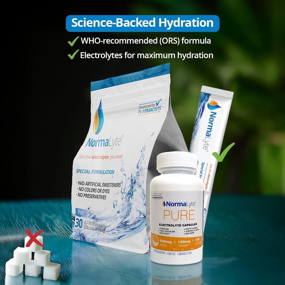 NormaLyte Oral Rehydration Salts-2 Pouches - 60 Sticks (Yields 500mL per Pack)-Pure| Energy Supplements, Potassium Supplement, Dehydration Recovery and Quick Absorption 4