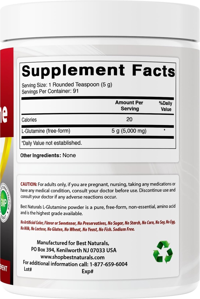 Best Naturals L-Glutamine Pure Powder 1 LB (1 LB (Pack of 2)) 5