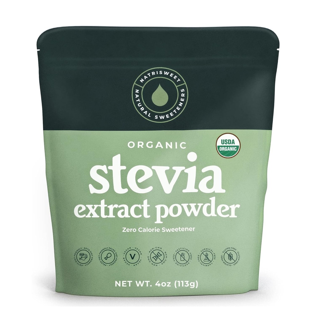 Organic 100% Pure Stevia Powder, 4 oz, Satisfies Sweet Cravings, Lowers Blood Sugar Levels for Diabetics, Bulk Powdered Stevia Extract Sweetener for Better Baking & Beverages, 800+ Servings by NatriSweet 2