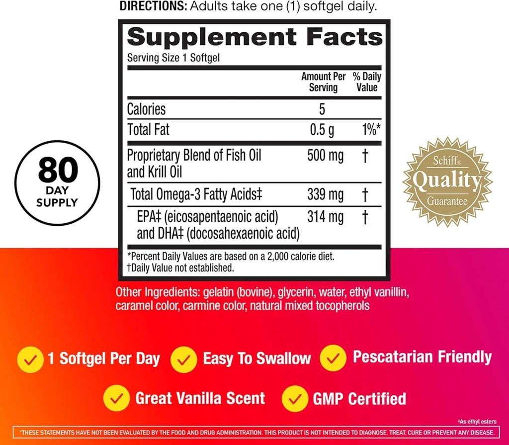 MegaRed Advanced 4-in-1 2X Concentrated 500mg Omega-3 Fish Oil & Antarctic Krill Oil with Fatty Acid, EPA/DHA Supports Heart, Brain, Joints, Eye Health 80 Count Softgels (2 Pack) 4