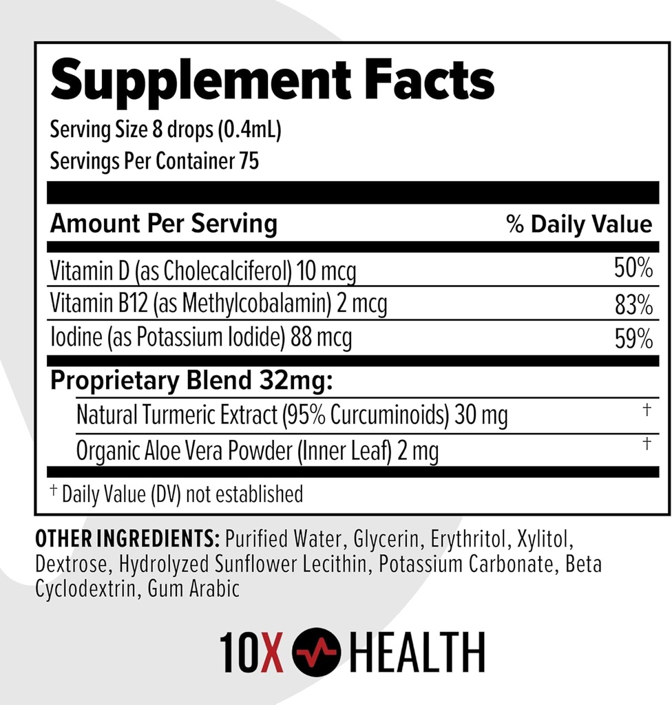10X Health Turmeric Curcumin Supplement with Vitamin D3 & B12-30mL High Absorption Turmeric Supplement for Joint Supplements for Women, Immunity & Heart Health - Curcuma, Curcumin Supplements 3
