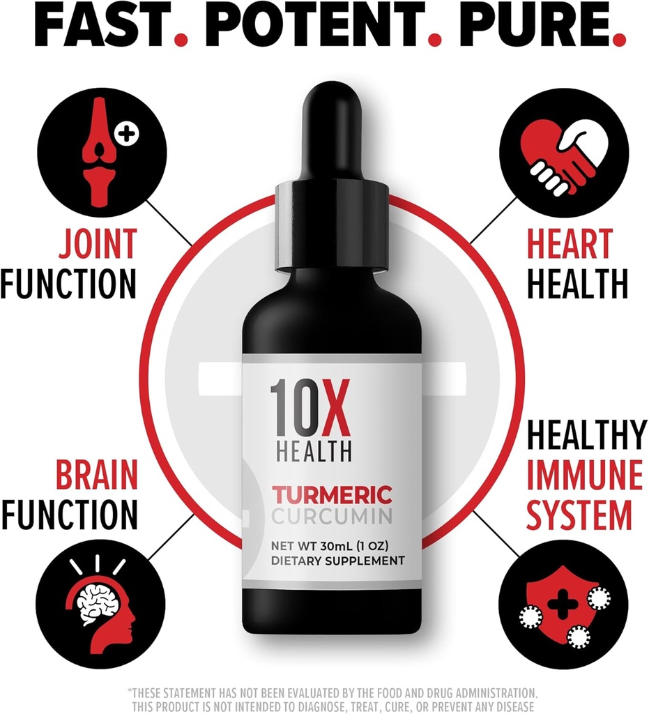10X Health Turmeric Curcumin Supplement with Vitamin D3 & B12-30mL High Absorption Turmeric Supplement for Joint Supplements for Women, Immunity & Heart Health - Curcuma, Curcumin Supplements 6