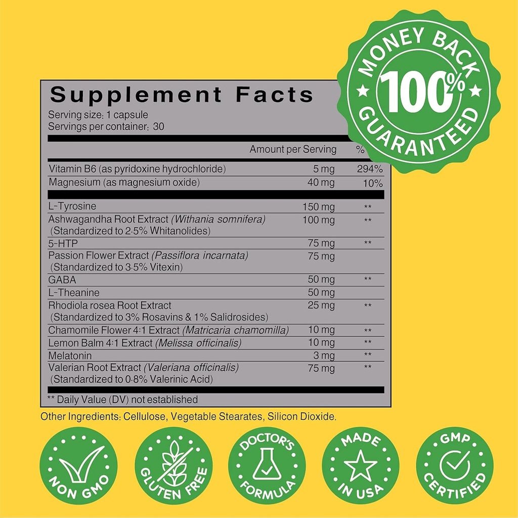 NooMost Mood Support Supplement for Mood Boost, Calm Mind & Body, Stress Response, Energy Supplement – Herbal Adaptogens: Ashwagandha, L Tyrosine, 5 HTP, Passion Flower, 30 Counts 4