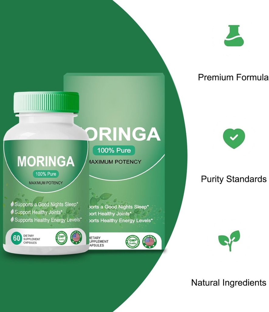 Moringa Powder Capsules - 800mg of Pure Nutrient-Rich Moringa Powder - A Natural Green Antioxidant Superfood - Supports Energy, Gut Health+Essential Vitamins & Amino Acids 3