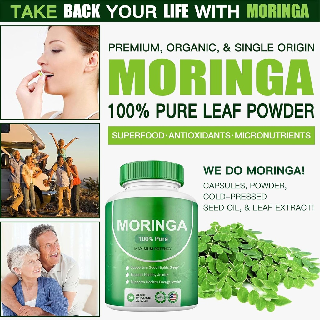 Moringa Powder Capsules - 800mg of Pure Nutrient-Rich Moringa Powder - A Natural Green Antioxidant Superfood - Supports Energy, Gut Health+Essential Vitamins & Amino Acids 4