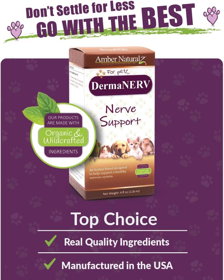 Amber NaturalZ DermaNERV Herbal Supplement for Dogs, Cats, Birds, Rabbits, and Guinea Pigs | Supports Central Nervous System Health & Balanced Behavior | Natural Aid for Healthy Nerve Functions 6