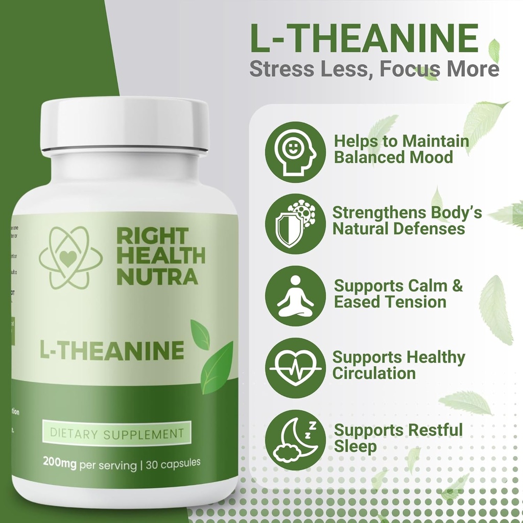 Right Health Nutra L-Theanine 200mg - 30 Capsules - L Theanine Supplement with 2X Strength 3