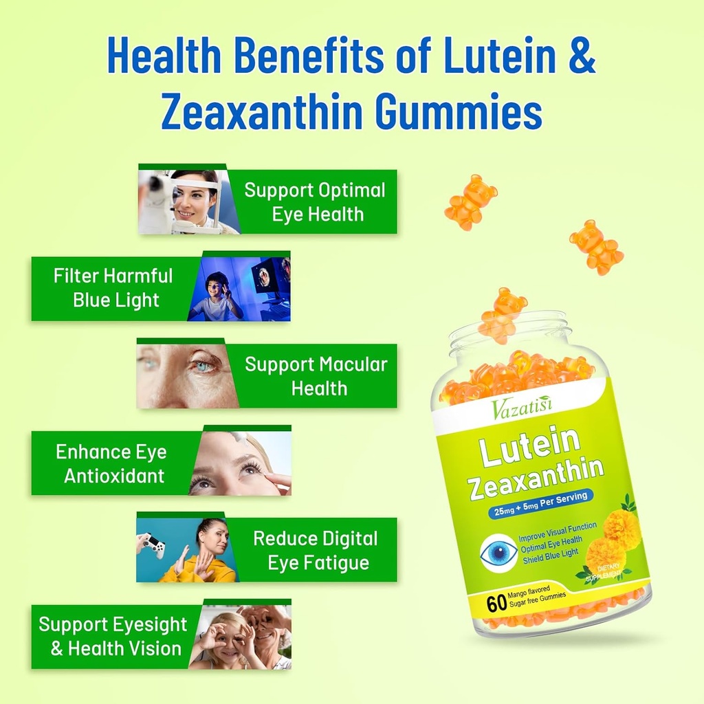 Eye Vitamins Lutein & Zeaxanthin Gummies, Sugar Free Eye Health Supplements with Bilberry, Astaxanthin - Support Blue Light, Visual Function and Macular Health - Mango Flavored, 60 Count 4