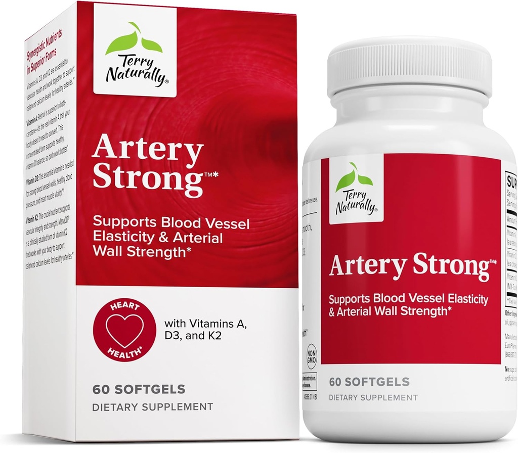 Terry Naturally Artery Strong - Cardio Health & Vascular Elasticity and Strength Support - Cardiovascular Support Supplement with Vitamins A & D3 - Aids Blood Vessel Elasticity - 60 Softgels 2