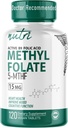 Nature's Fusions Nutri 5-MTHF L Methylfolate 15MG - 4 Month Supply, 120 Vegan Tablets - Methylated Folate Supplement - Cognitive Function, Heart Health, Prenatal Support - Methylated Folic Acid 2