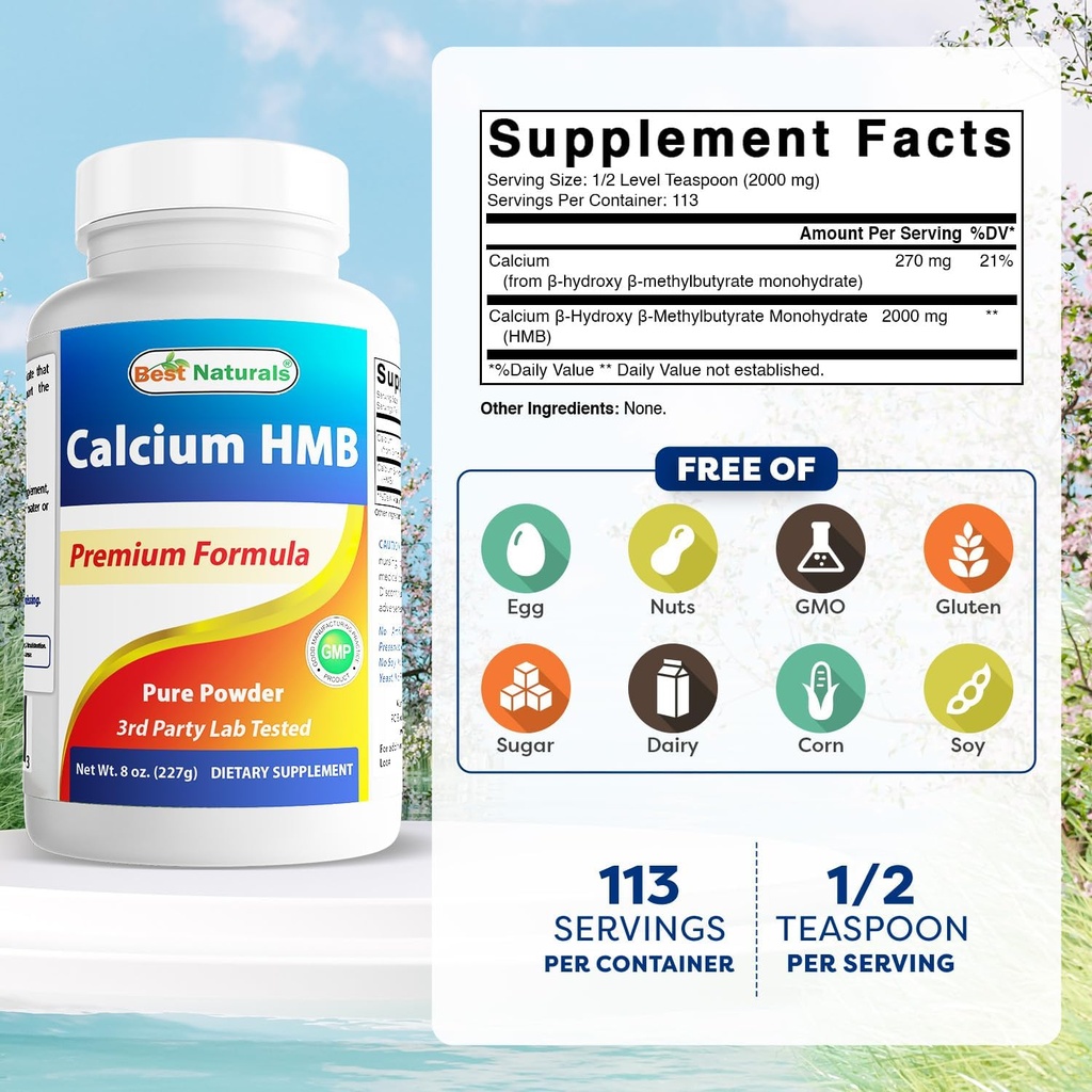 Best Naturals HMB (Beta-Hydroxy Beta-Methylbutyrate) Pure Powder 8 OZ 3