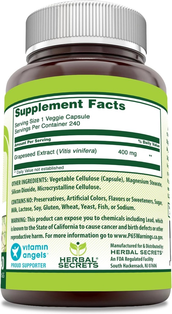 Herbal Secrets Grapeseed Extract 400 mg 120 Veggie Capsules Supplement | Non-GMO | Gluten Free (120 Count | Pack of 2) 3