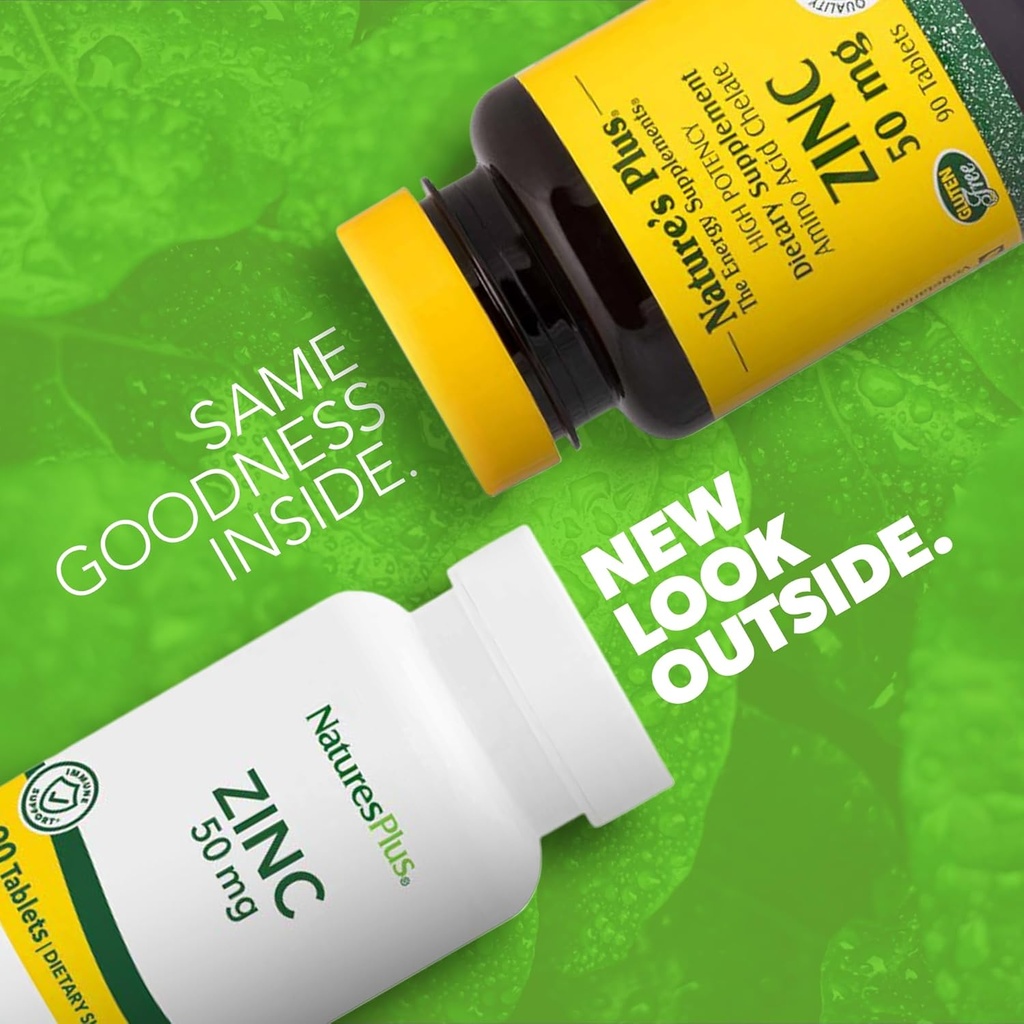 NaturesPlus Zinc - 50 mg, 90 Tablets - Supports Immune Health & Overall Well-Being - High-Potency Amino Acid Chelate Form - Gluten Free, Vegetarian - 90 Servings 3