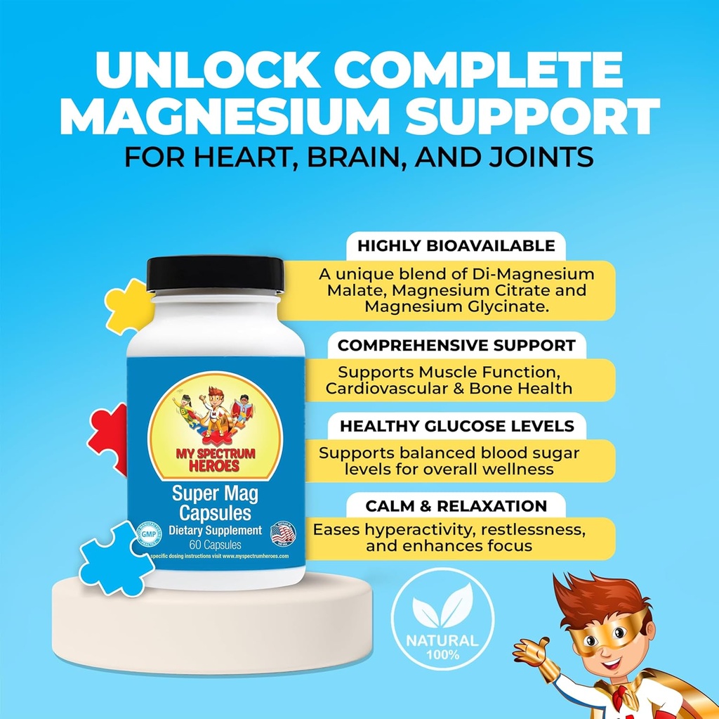 My Spectrum Heroes Magnesium Capsules - High-Absorption Magnesium Blend for Sleep, Relaxation, Cognitive Support, and Calm - Kid & Adult Friendly Formula - Promotes Wellness and Balance - 60 Capsules 4