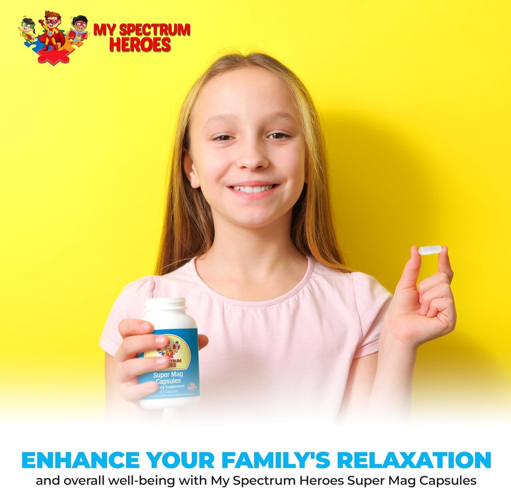 My Spectrum Heroes Magnesium Capsules - High-Absorption Magnesium Blend for Sleep, Relaxation, Cognitive Support, and Calm - Kid & Adult Friendly Formula - Promotes Wellness and Balance - 60 Capsules 6