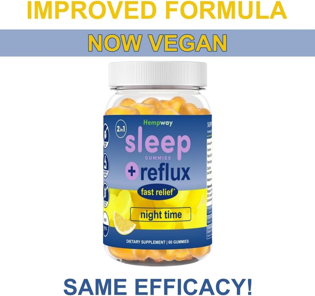 Reflux Raft Antacid Gummies | Fast Acting | 2 in 1 Sleep and Acid Reflux Relief Nighttime | clinically Studied Ingredients| Non-GMO Gluten Free Sugar Free | Lemon 60 Vegan Gummies 6