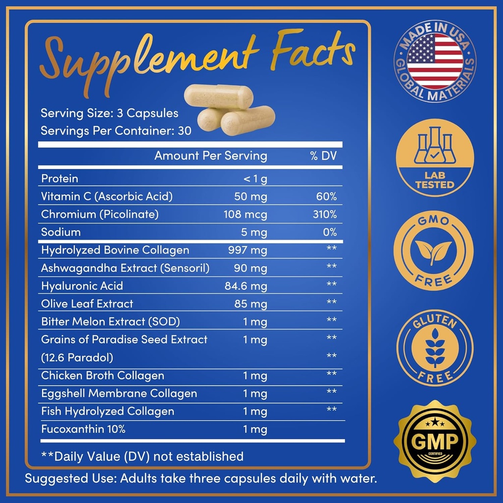 Thermogenic Multi Collagen Burn Capsules - Hydrating Hyaluronic Acid, Marine Collagen Supplements for Women and Men & Vitamin C - Hydrolyzed Collagen Complex 5 Types- 2-Pack, 180 Pills 3