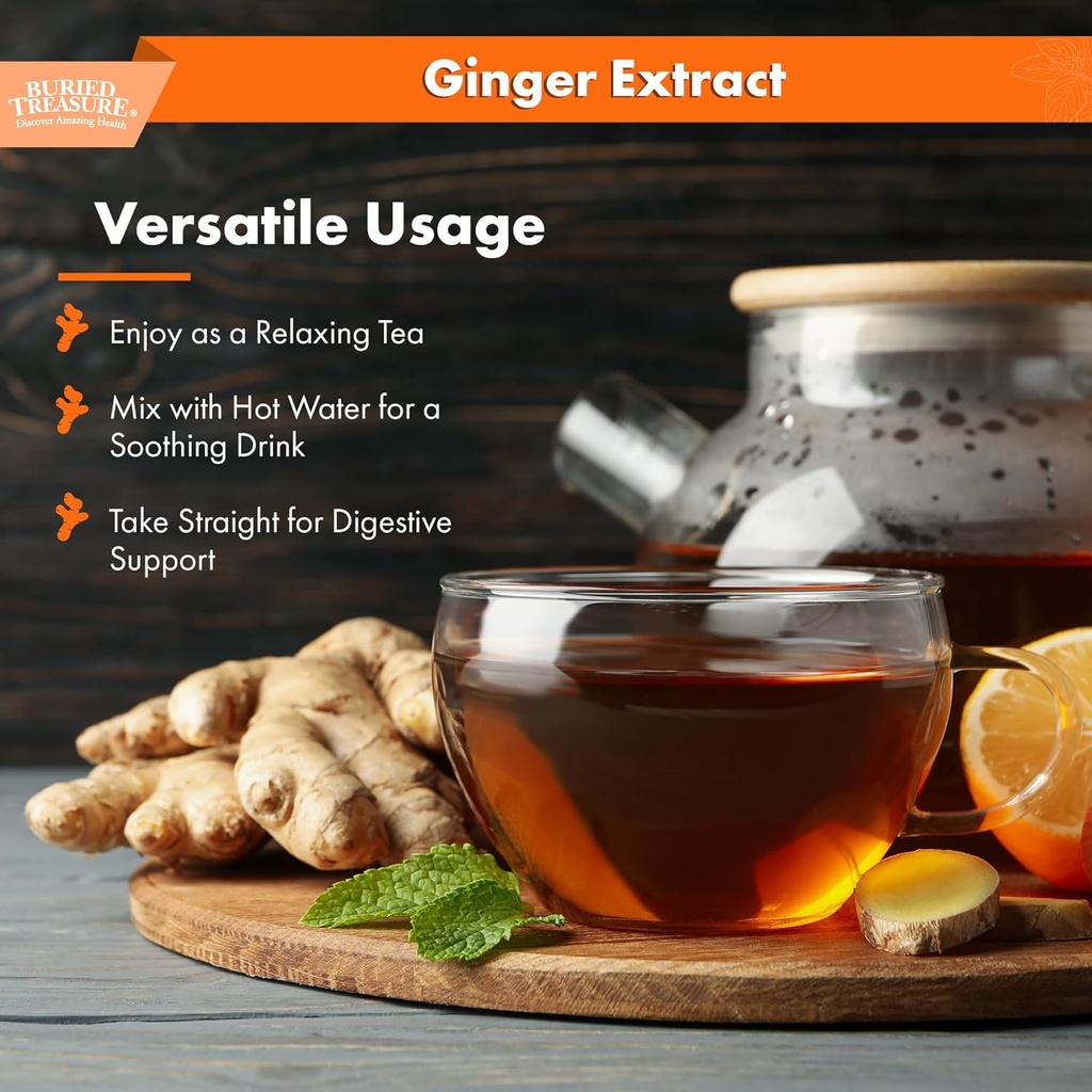 Buried Treasure Ginger Drops - Made with Organic Ginger Root for Digestive Support, Upset Stomach Settle Drops, No Sugar, Alcohol Free, Versatile Use for Ginger Tea or Direct Consumption, 30 Servings 6