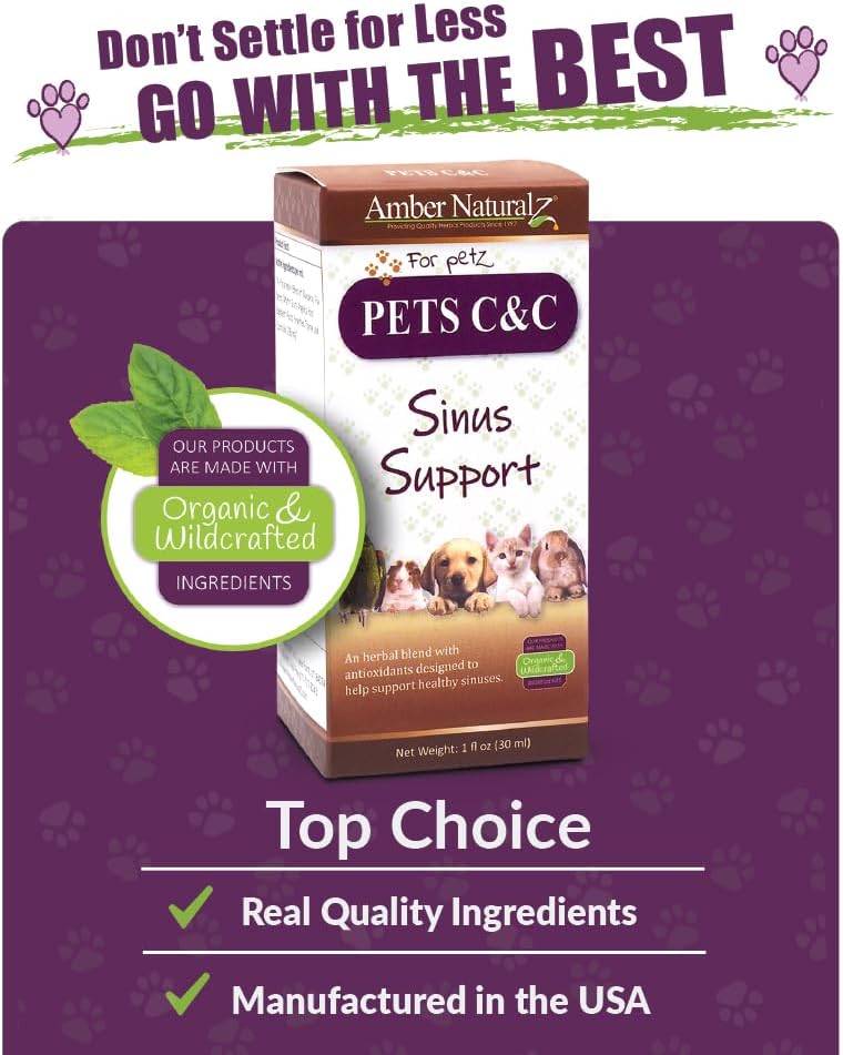 Amber NaturalZ Pet C&C Herbal Supplement for Dogs, Cats, Birds, Guinea Pigs, and Rabbits | Pet Herbal Supplement for Healthy Sinus | 1 Fluid Ounce Glass Bottle |Manufactured in The USA 6