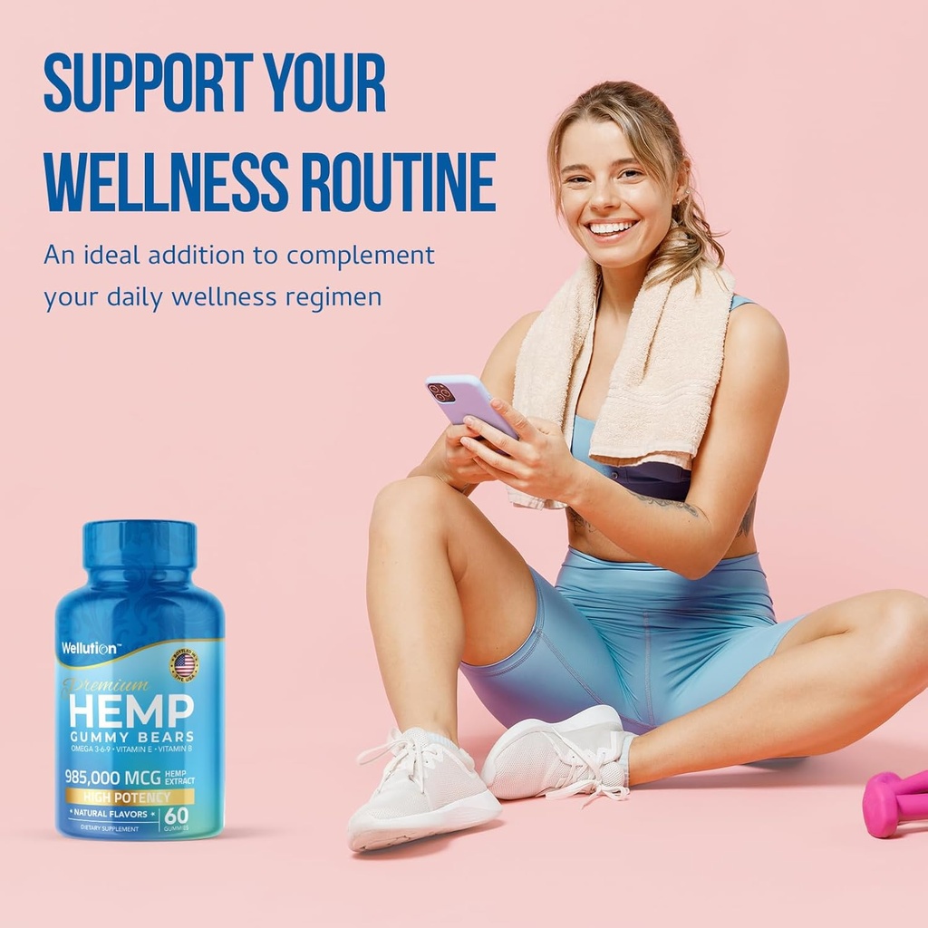 WELLUTION Hemp Gummies – High Potency 985,000 MCG – Natural Fruity Bear for Relaxation and Peace - Fast-Acting - 60ct 4