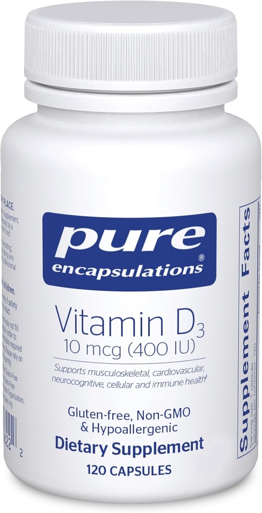 Pure Encapsulations Vitamin D3 10 mcg (400 IU) | Hypoallergenic Support for Bone, Breast, Cardiovascular, Colon and Immune Health | 120 Capsules 2