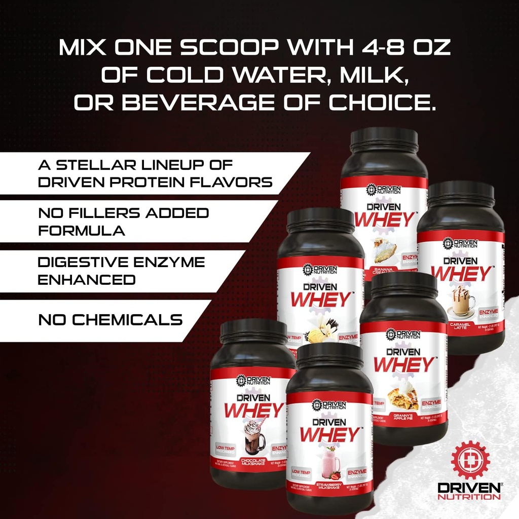 Driven WHEY- Grass Fed Whey Protein Powder: Delicious, Clean Protein Shake- Improve Muscle Recovery with 23 Grams of Protein with Added BCAA and Digestive Enzymes (2 lb, Banana Pie) 5