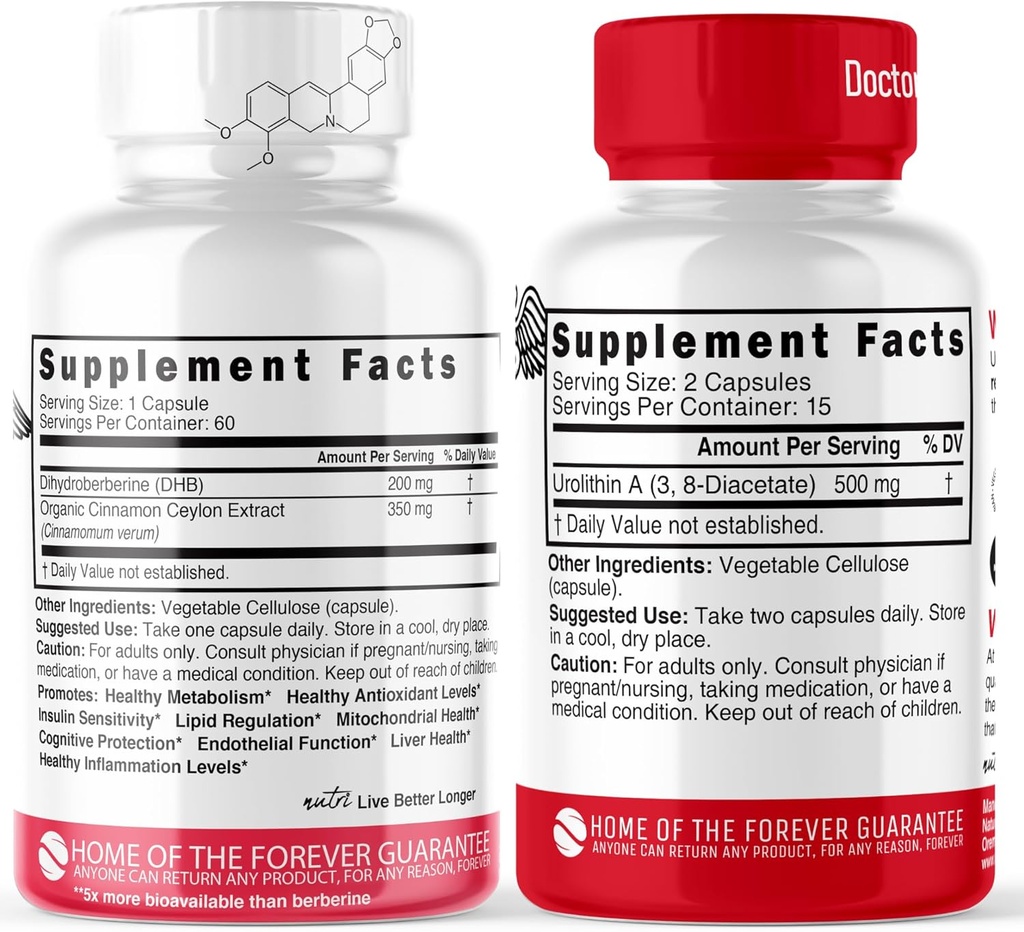 Nature's Fusions Nutri Dihydroberberine (60 Capsules) & Urolithin A Diacetate 500mg Energy Booster Supplement 3