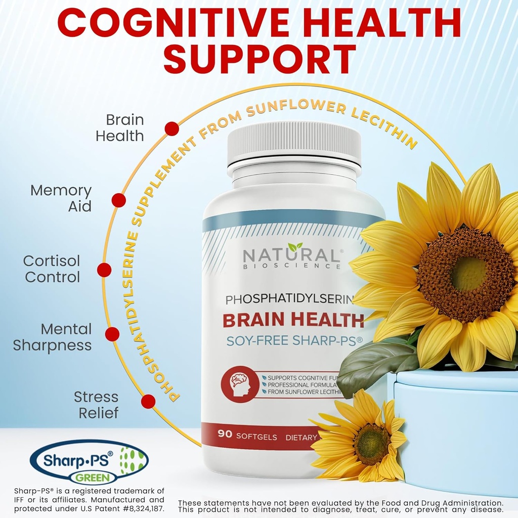 Soy Free Phosphatidylserine 100mg Softgel - PS Supplement Boosts Memory, Focus, Problem Solving, Cortisol Control. Natural Sunflower Lecithin, Patented Sharp PS-Green. Non-GMO, 60 Softgels 3
