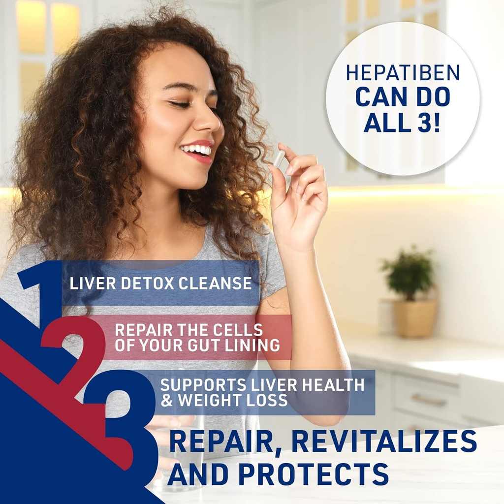 Hepatiben Liver Detox Cleanse, Non-GMO, w/Digestive Repair. Natural Liver Supplement w/Milk Thistle, Silybin, NAC, Choline, Turmeric, Berberine, L-Glutathione 60CT 4