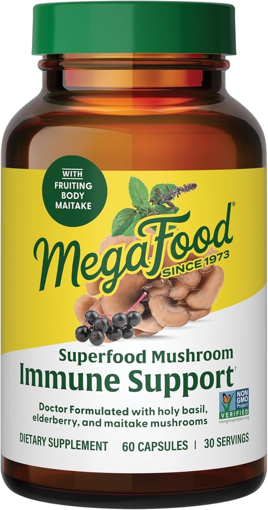 MegaFood Superfood Mushroom Immune Support - Maitake Mushroom Supplement with Elderberry & Holy Basil to Help Support a Healthy Immune System - Doctor Formulated, Vegan - 60 Capsules, 30 Servings 2